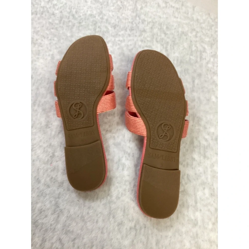 Sam and Libby Reyes Coral Pink Slide Sandals Silver Buckle Flat Shoes Womens 9 - Picture 6 of 6